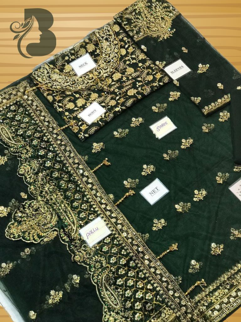 Maria B Sari Full Embroidery - Green Color