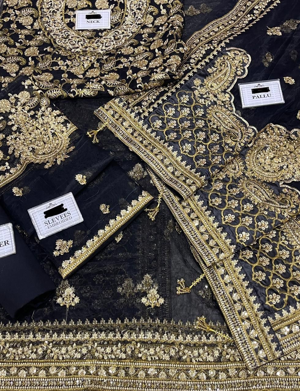 Maria B Sari Full Embroidery - Black Color