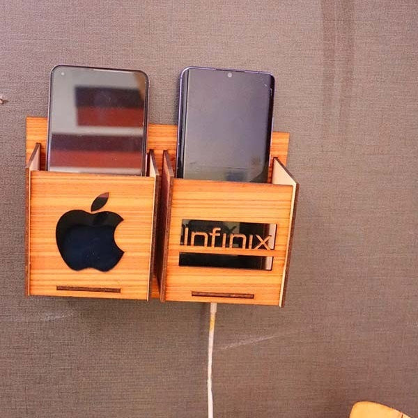 Wall Mounted Wooden Mobile Charging Holder for Home & Office Pic 5