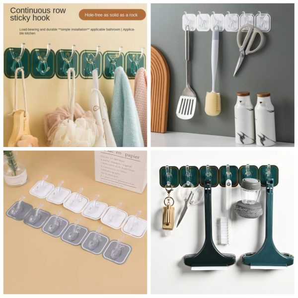 Six Rows Of Sticky Hook Storage Holder Multipurpose