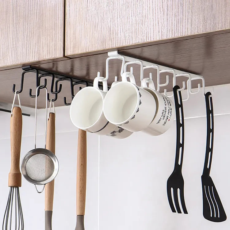 6 Hooks Mug Cups Organizer Hanging Hook Rack Holder Under Cabinet Closet Pic 2