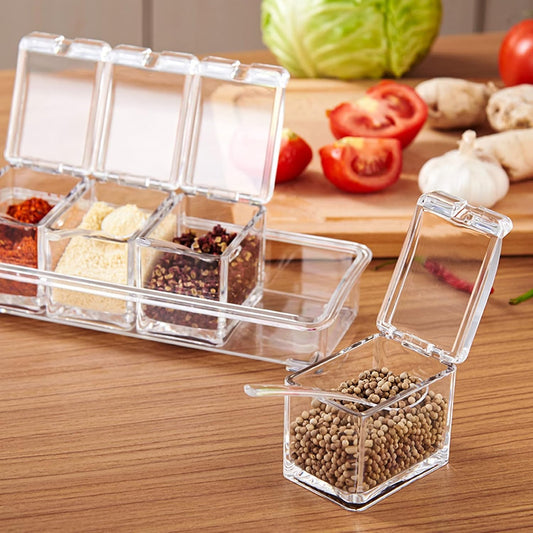 Crystal Seasoning Box With 4 Compartments | Spice Storage Container Pic 1