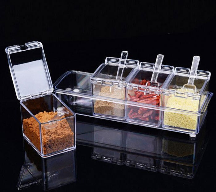 Crystal Seasoning Box With 4 Compartments | Spice Storage Container Pic 3