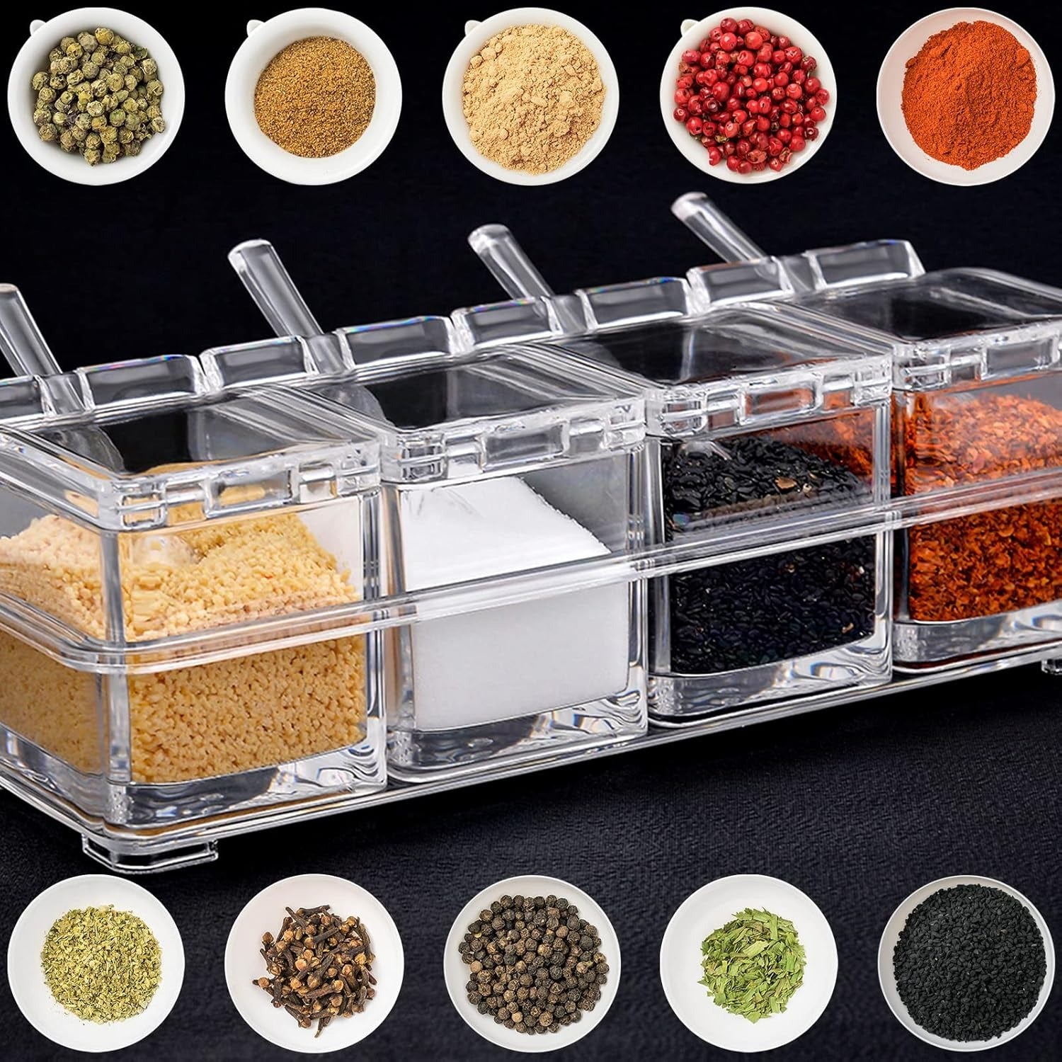 Crystal Seasoning Box With 4 Compartments | Spice Storage Container Pic 6