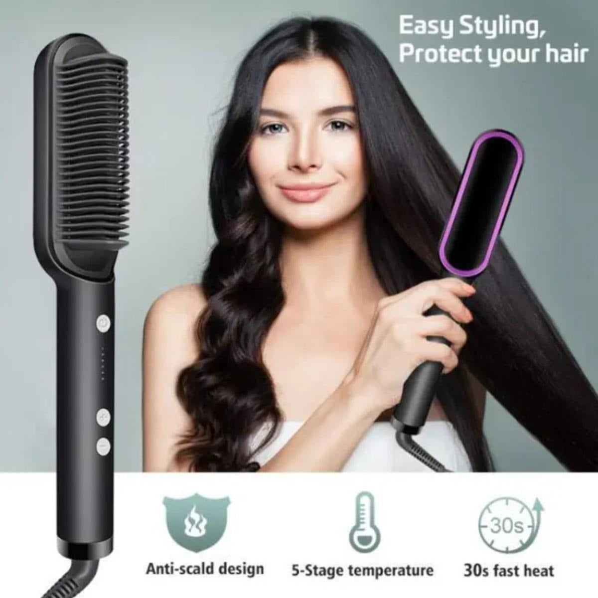 Hair Straightening Brush 2‑in‑1 Straightener and Curler | Heating Styling Comb | Quick 3‑Minute Styling Pic 1