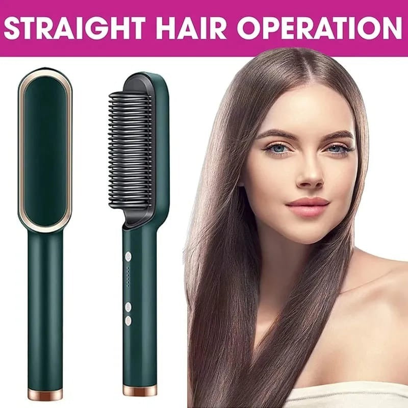 Hair Straightening Brush 2‑in‑1 Straightener and Curler | Heating Styling Comb | Quick 3‑Minute Styling Pic 2