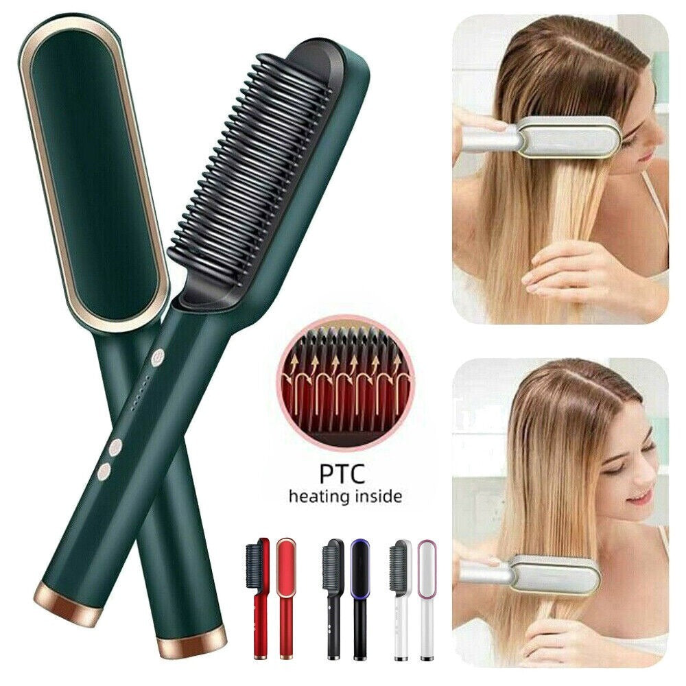 Hair Straightening Brush 2‑in‑1 Straightener and Curler | Heating Styling Comb | Quick 3‑Minute Styling Pic 5