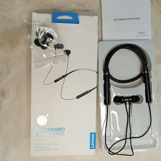Lenovo HE05 Wireless Neckband Bluetooth Earphones | Sports Handsfree with Mic Pic 1
