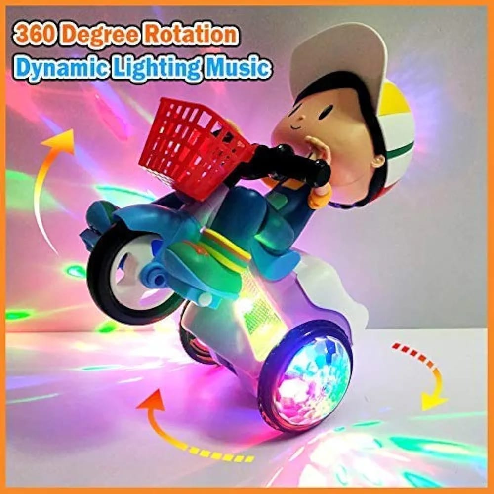 Musical Stunt Tricycle Toy Bike for Kids with 360° Rotation 3D Flashing Lights Music & Bump Pic 1