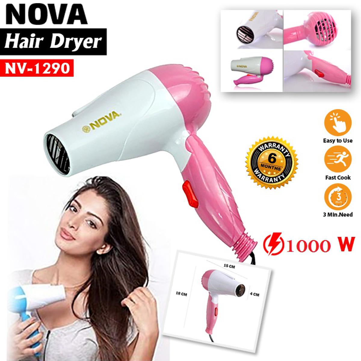 Nova Hair Dryer NV 1290 Quick Dry Foldable Hair Dryer | Fast Heat Compact Travel Dryer Pic 1