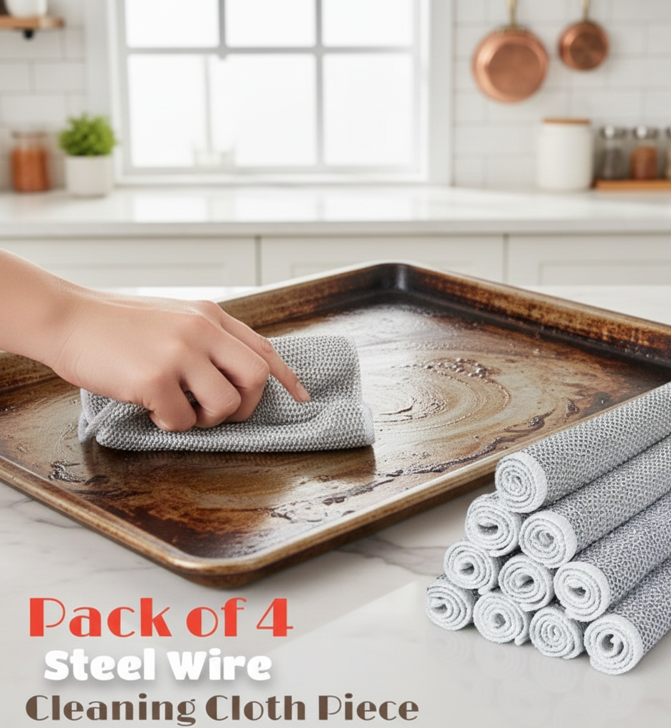 Pack of 4 Kitchen Steel Mesh Wire DishWasher Cleaning Cloth Pic 1