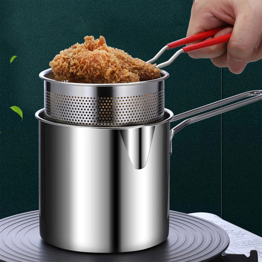 Stainless Steel Deep Fryer Pot with Strainer 1200ML Oil Capacity Frying Pan Pic 1