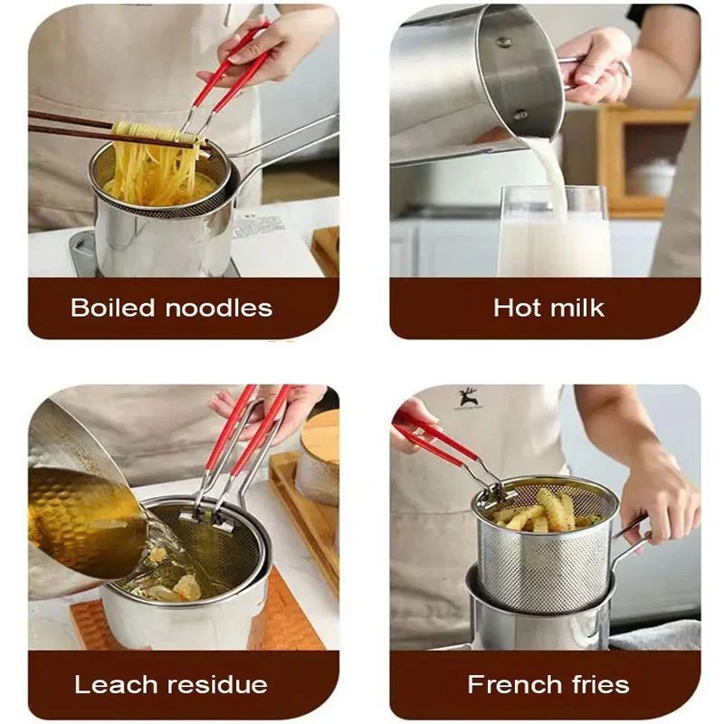 Stainless Steel Deep Fryer Pot with Strainer 1200ML Oil Capacity Frying Pan Pic 3