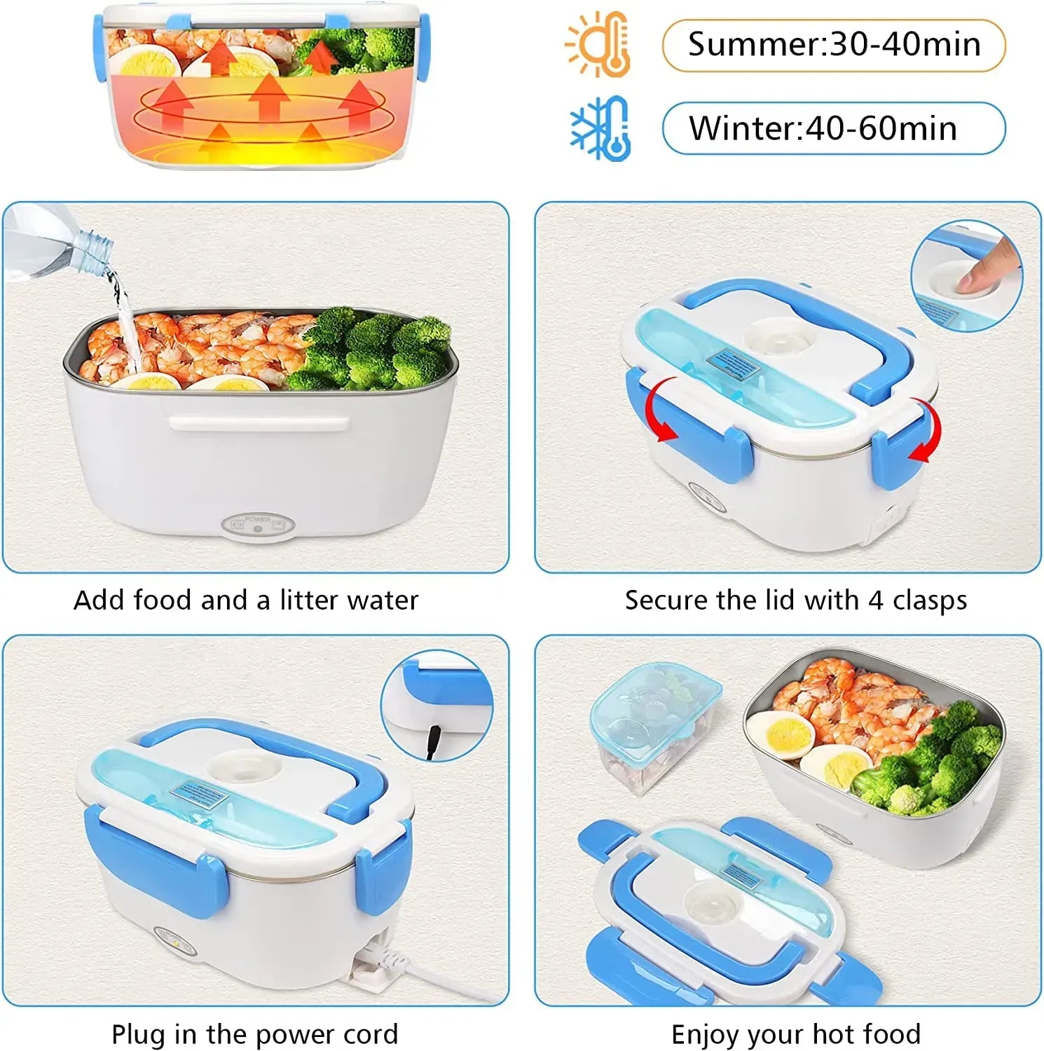 Waterproof Portable Electric Heating Lunch Box with Stainless Steel for Office & Travel Pic 4