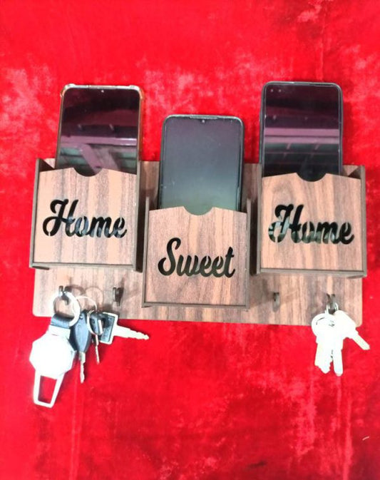 Home Sweet Home Mobile Holder + Key Hanger Mdf Wood Material